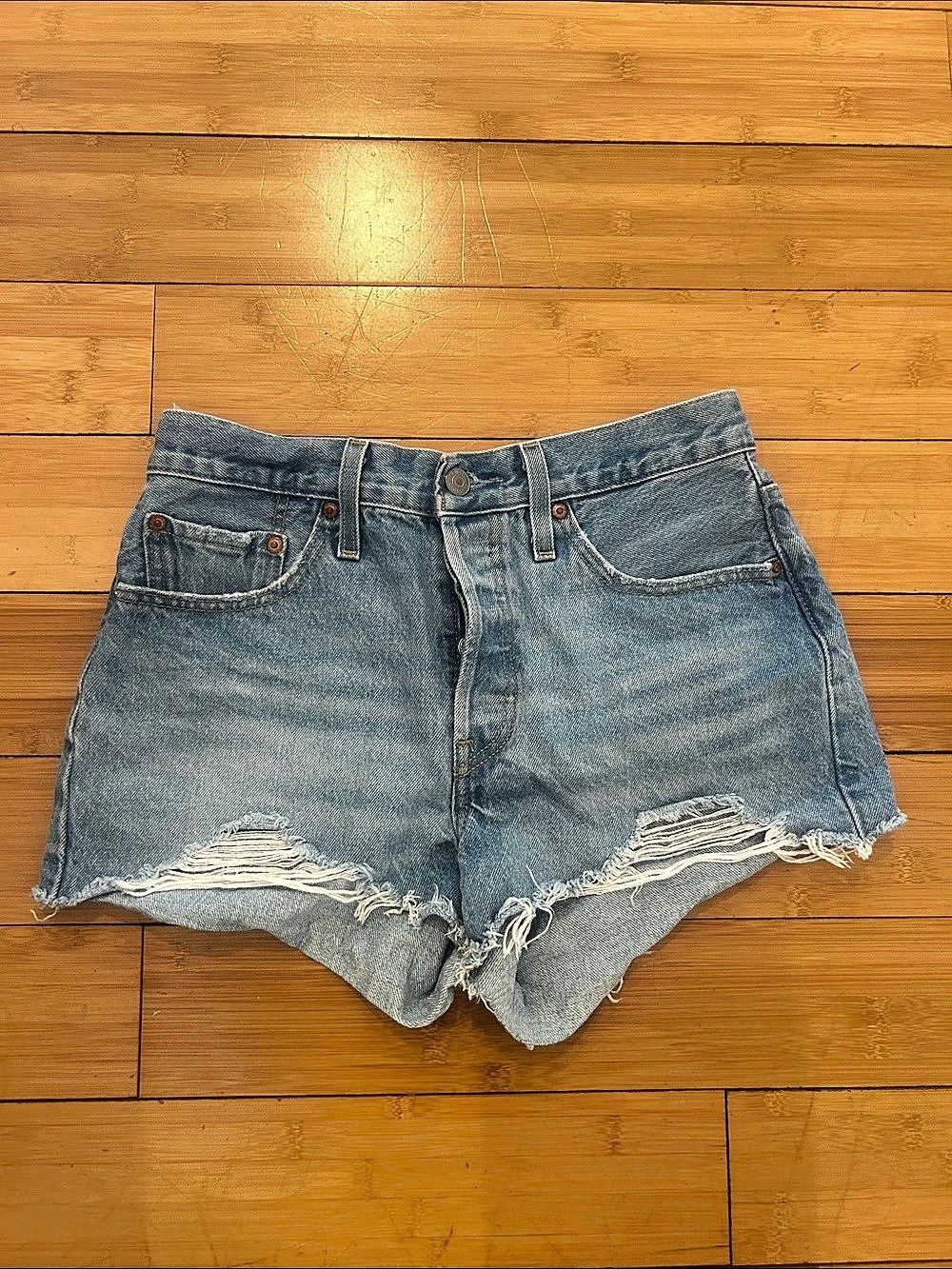 Levi's 501 Distressed Denim Jean Shorts in Blue